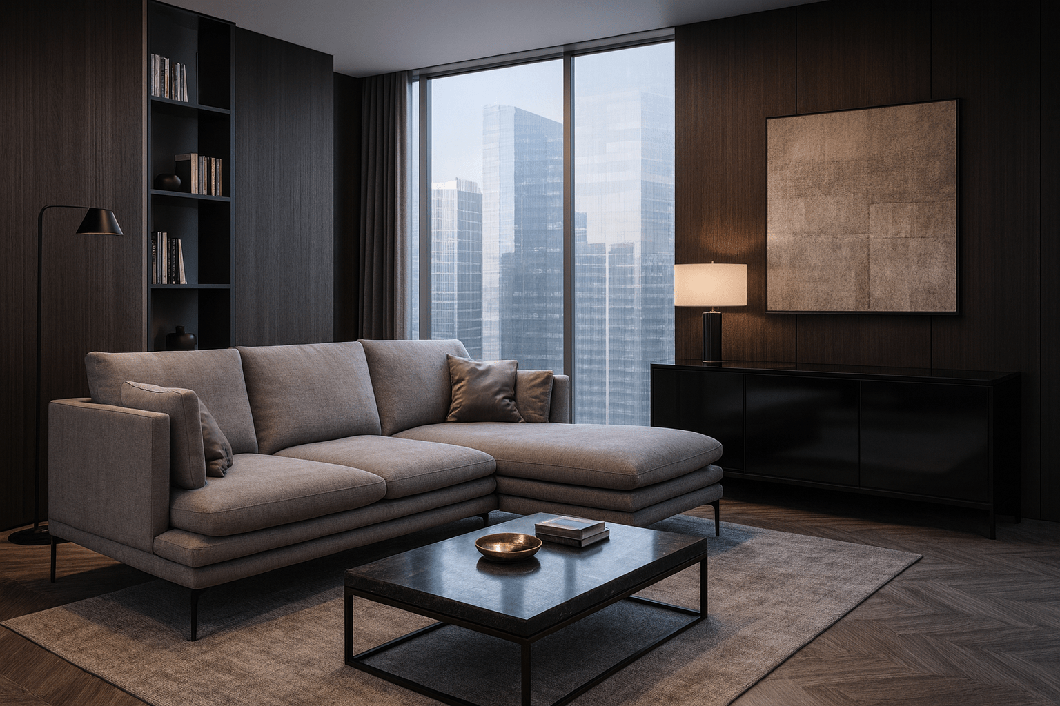 Кутовий диван Армані у вітальні 20 м²