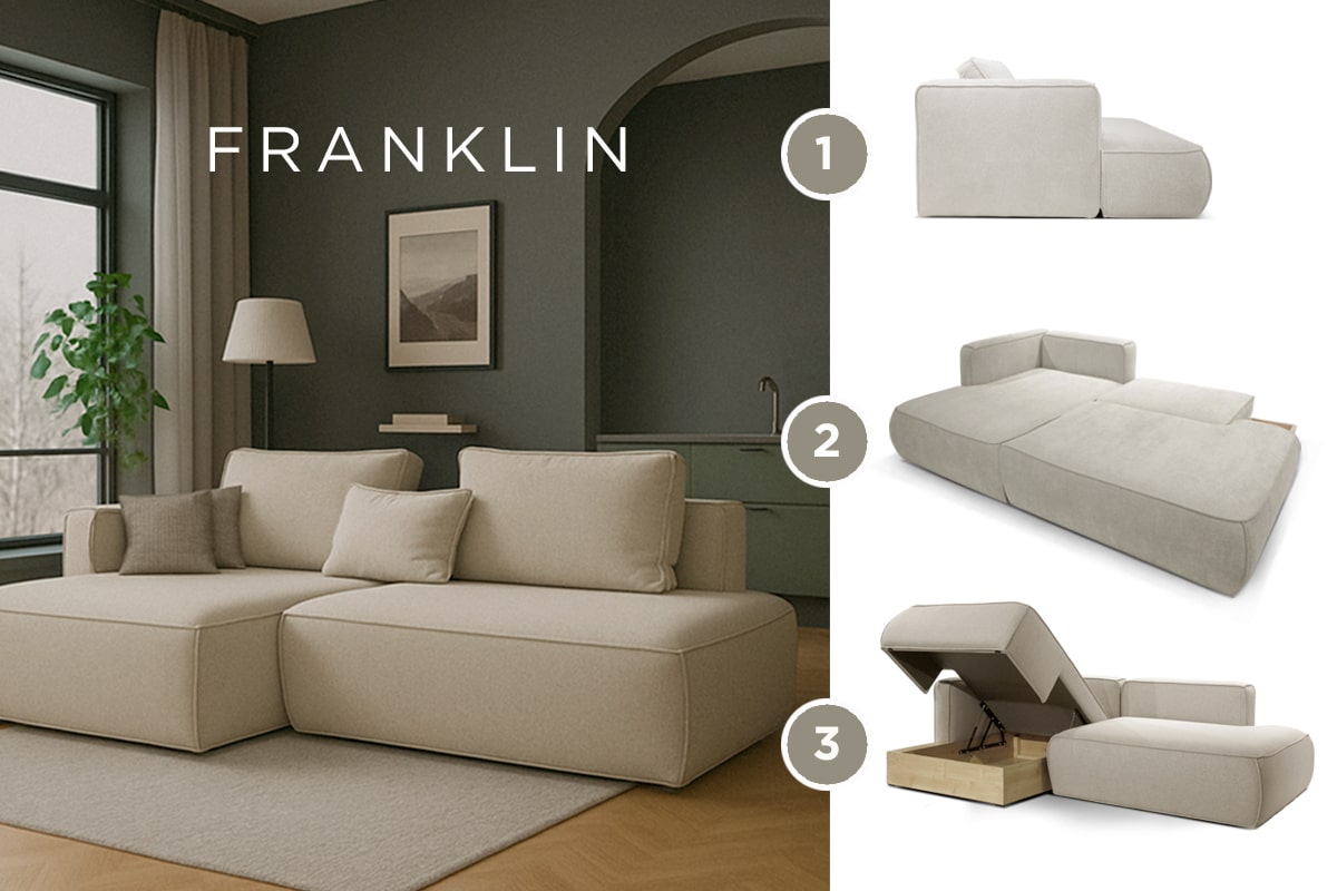 Модульний диван Франклін у компактній L-конфігурації для 16 м²